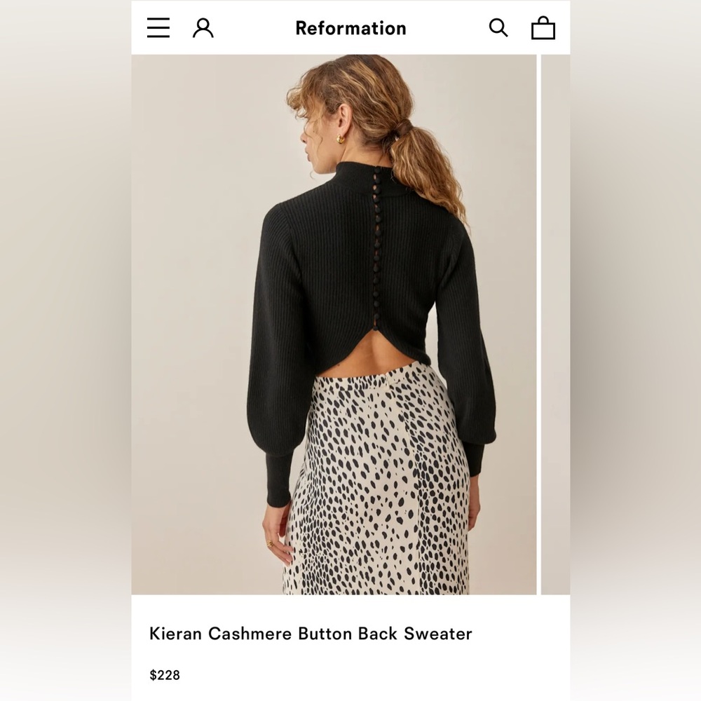 Reformation Kieran Cashmere Button Back Sweater Black Small